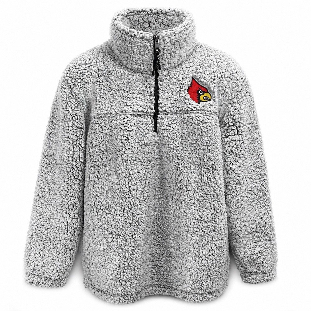Boxercraft Louisville Cardinals Sherpa Fleece Quarter Zip Pullover Gray Large
